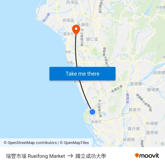 瑞豐市場 Rueifong Market to 國立成功大學 map