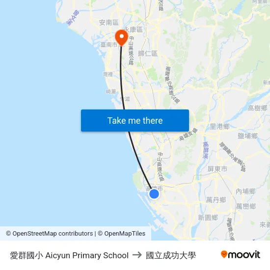 愛群國小 Aicyun Primary School to 國立成功大學 map