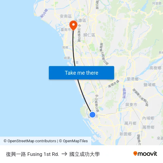 復興一路 Fusing 1st Rd. to 國立成功大學 map