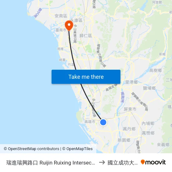 瑞進瑞興路口 Ruijin Ruixing Intersection to 國立成功大學 map