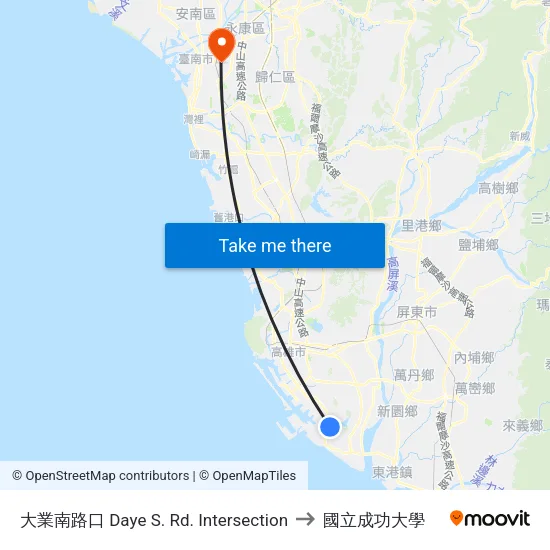 大業南路口 Daye S. Rd. Intersection to 國立成功大學 map