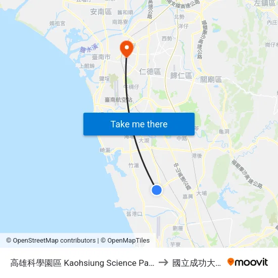 高雄科學園區 Kaohsiung Science Park to 國立成功大學 map