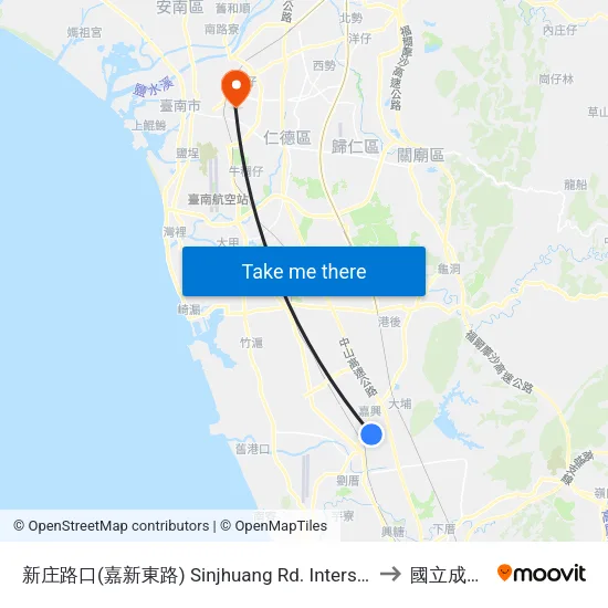 新庄路口(嘉新東路) Sinjhuang Rd. Intersection(Jiasin E. Rd.) to 國立成功大學 map