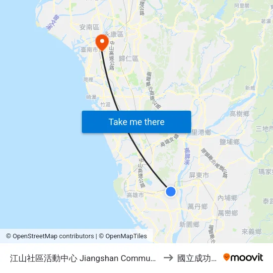 江山社區活動中心 Jiangshan Community Center to 國立成功大學 map
