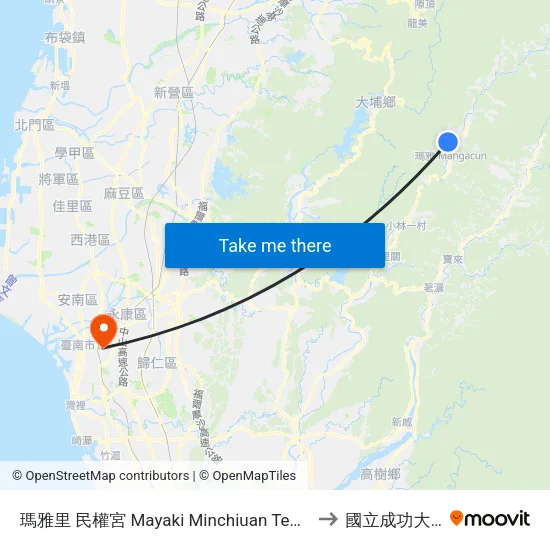 瑪雅里 民權宮 Mayaki Minchiuan Temple to 國立成功大學 map