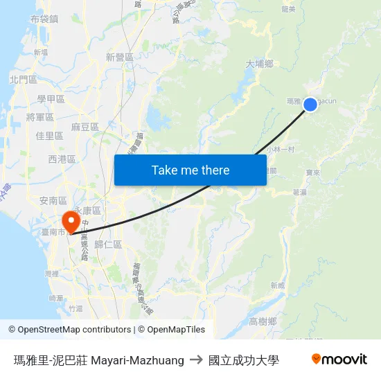 瑪雅里-泥巴莊 Mayari-Mazhuang to 國立成功大學 map