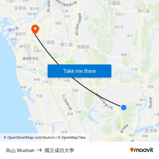 烏山 Wushan to 國立成功大學 map