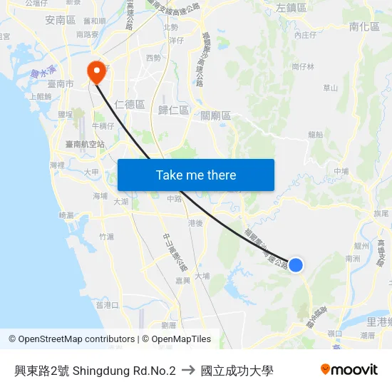 興東路2號 Shingdung Rd.No.2 to 國立成功大學 map
