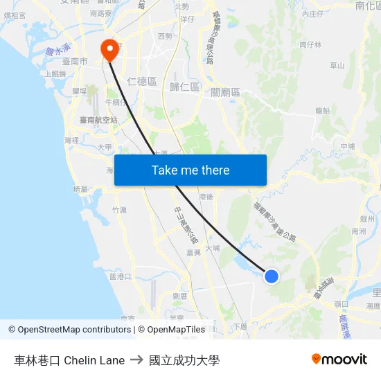 車林巷口 Chelin Lane to 國立成功大學 map