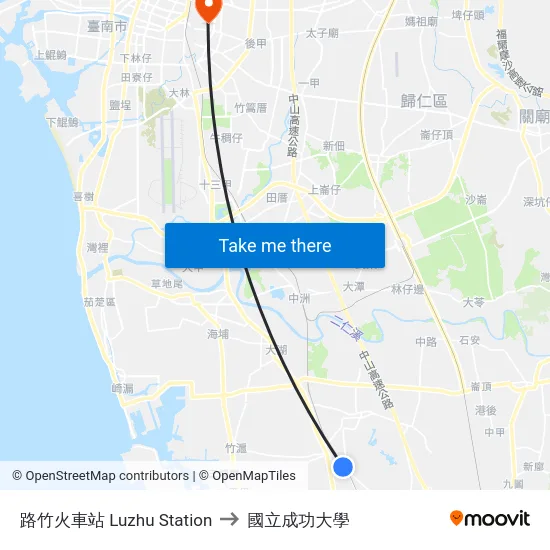 路竹火車站 Luzhu Station to 國立成功大學 map