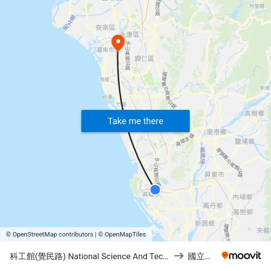 科工館(覺民路) National Science And Technology Museum (Jyuemin Rd.) to 國立成功大學 map