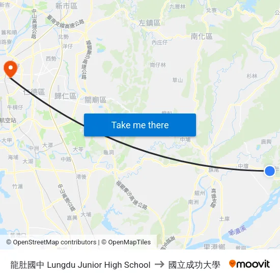 龍肚國中 Lungdu Junior High School to 國立成功大學 map