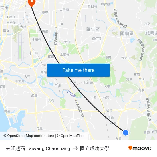 來旺超商 Laiwang Chaoshang to 國立成功大學 map