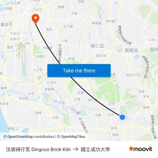 頂厝磚仔窯 Dingcuo Brick Kiln to 國立成功大學 map