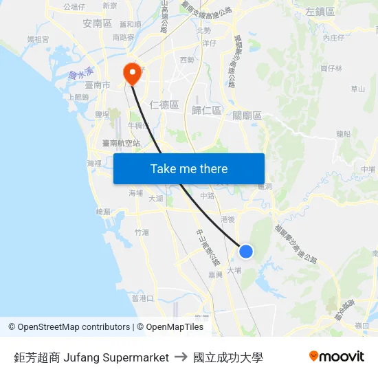 鉅芳超商 Jufang Supermarket to 國立成功大學 map