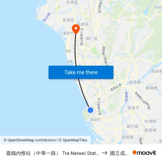 臺鐵內惟站（中華一路） Tra Neiwei Station(Jhonghya 1st Rd.) to 國立成功大學 map