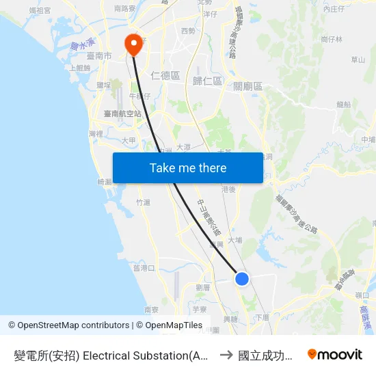 變電所(安招) Electrical Substation(Anjhao) to 國立成功大學 map