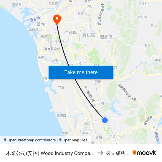 木業公司(安招) Wood Industry Company(Anjhao) to 國立成功大學 map