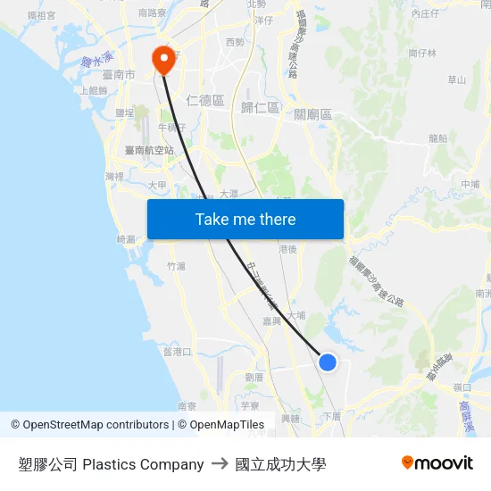 塑膠公司 Plastics Company to 國立成功大學 map