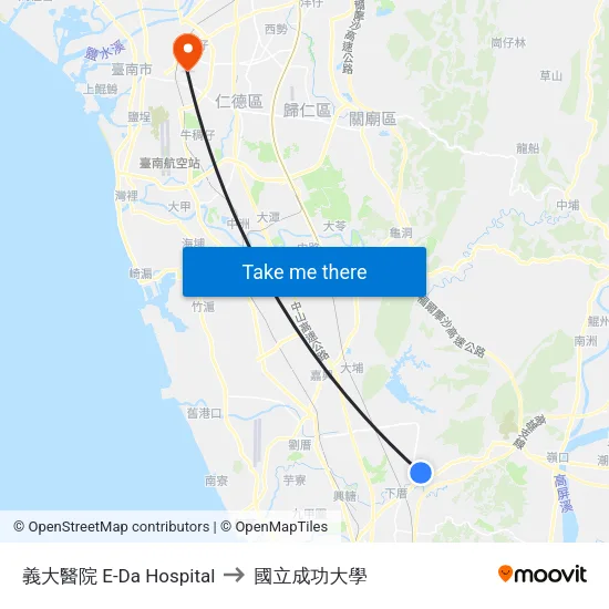 義大醫院 E-Da Hospital to 國立成功大學 map