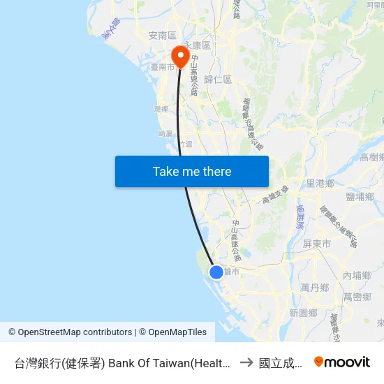台灣銀行(健保署) Bank Of Taiwan(Health Insurance Agency) to 國立成功大學 map