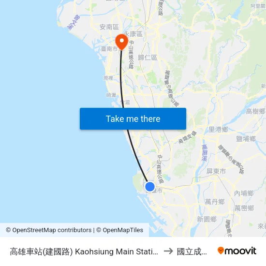 高雄車站(建國路) Kaohsiung Main Station(Jianguo Rd.) to 國立成功大學 map