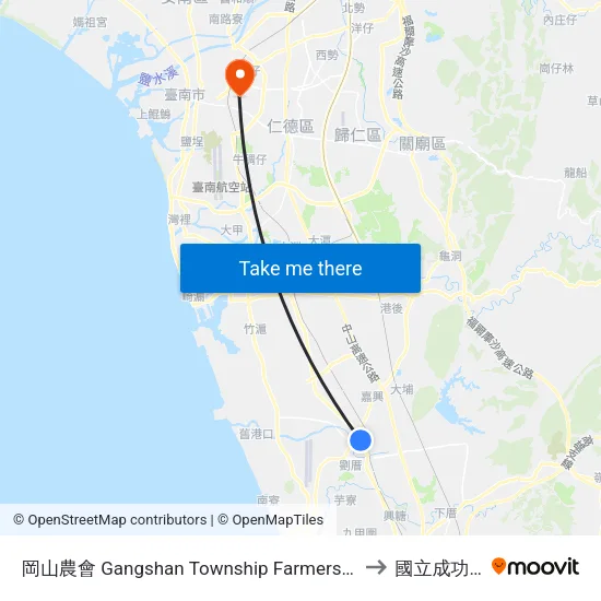 岡山農會 Gangshan Township Farmers' Association to 國立成功大學 map