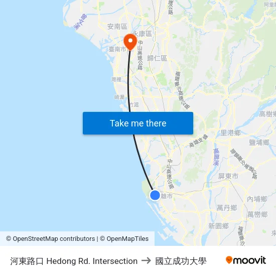 河東路口 Hedong Rd. Intersection to 國立成功大學 map