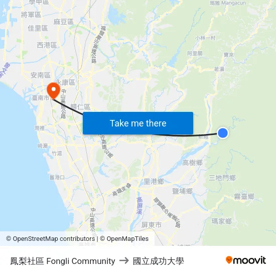 鳳梨社區 Fongli Community to 國立成功大學 map