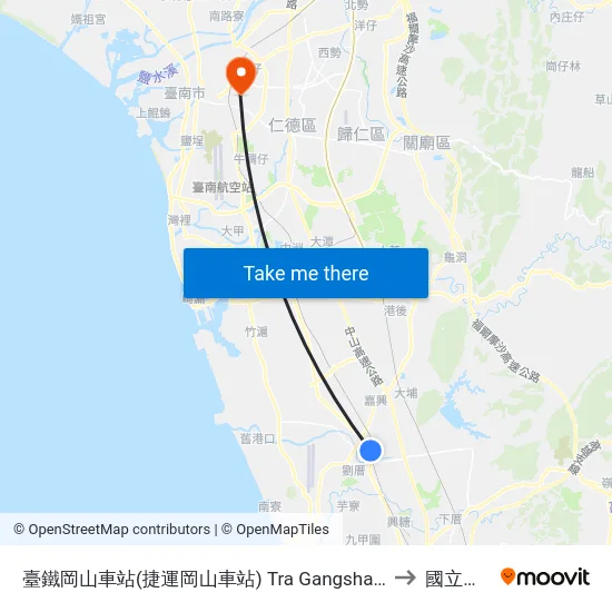 臺鐵岡山車站(捷運岡山車站) Tra Gangshan Station(Mrt Gangshan Station) to 國立成功大學 map
