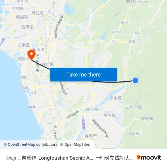 龍頭山遊憩區 Longtoushan Secnic Area to 國立成功大學 map