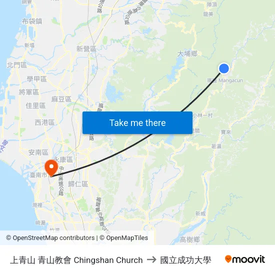上青山 青山教會 Chingshan Church to 國立成功大學 map