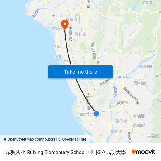瑞興國小 Ruixing Elementary School to 國立成功大學 map