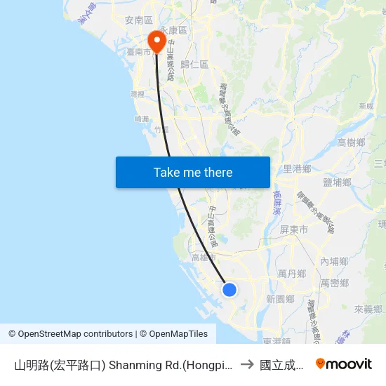 山明路(宏平路口) Shanming Rd.(Hongping Rd. Intersection) to 國立成功大學 map
