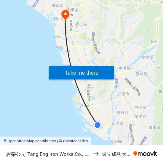 唐榮公司 Tang Eng Iron Works Co., Ltd. to 國立成功大學 map