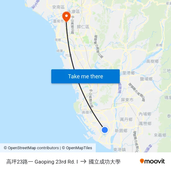 高坪23路一 Gaoping 23rd Rd. I to 國立成功大學 map