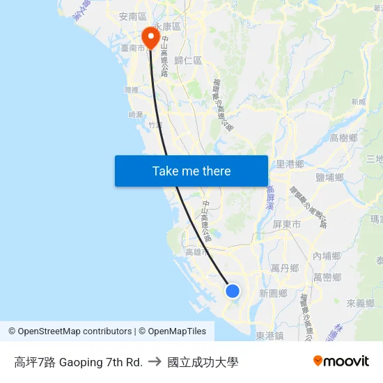 高坪7路 Gaoping 7th Rd. to 國立成功大學 map