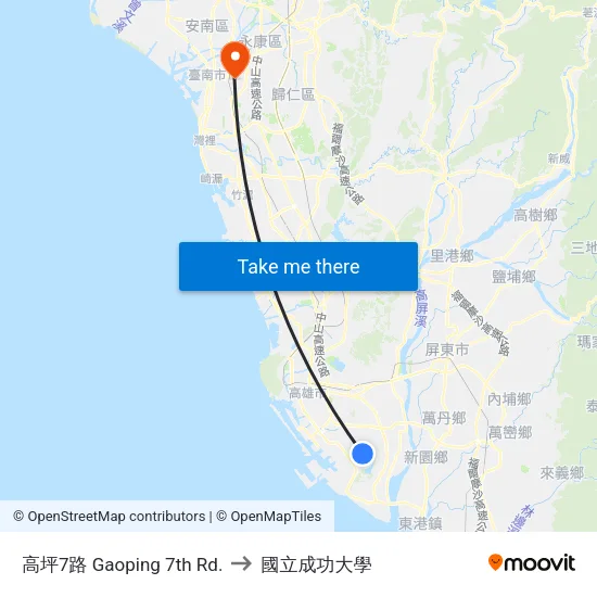 高坪7路 Gaoping 7th Rd. to 國立成功大學 map
