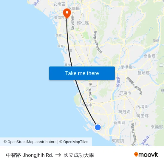 中智路 Jhongjhih Rd. to 國立成功大學 map