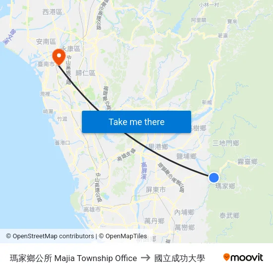 瑪家鄉公所 Majia Township Office to 國立成功大學 map