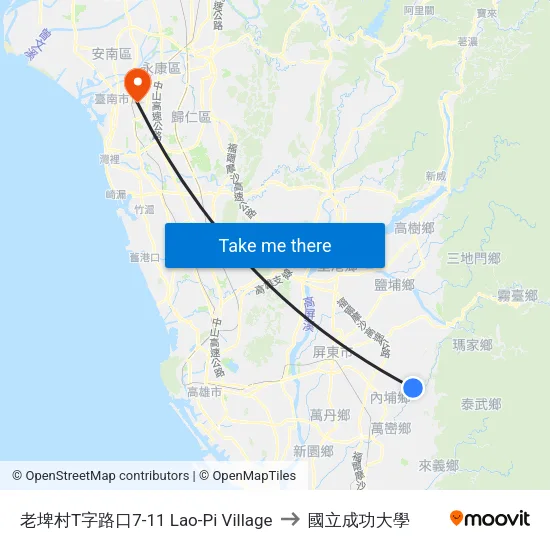 老埤村T字路口7-11 Lao-Pi Village to 國立成功大學 map