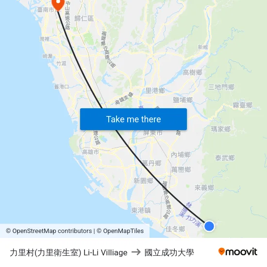 力里村(力里衛生室) Li-Li Villiage to 國立成功大學 map