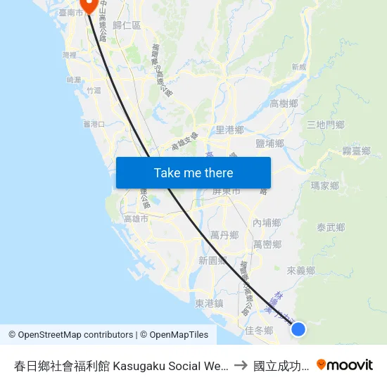 春日鄉社會福利館 Kasugaku Social Welfare Center to 國立成功大學 map