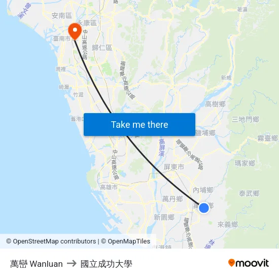萬巒 Wanluan to 國立成功大學 map