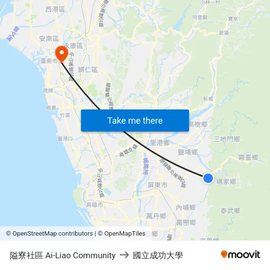 隘寮社區 Ai-Liao Community to 國立成功大學 map