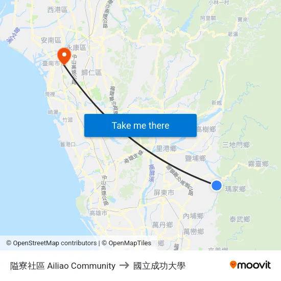 隘寮社區 Ailiao Community to 國立成功大學 map
