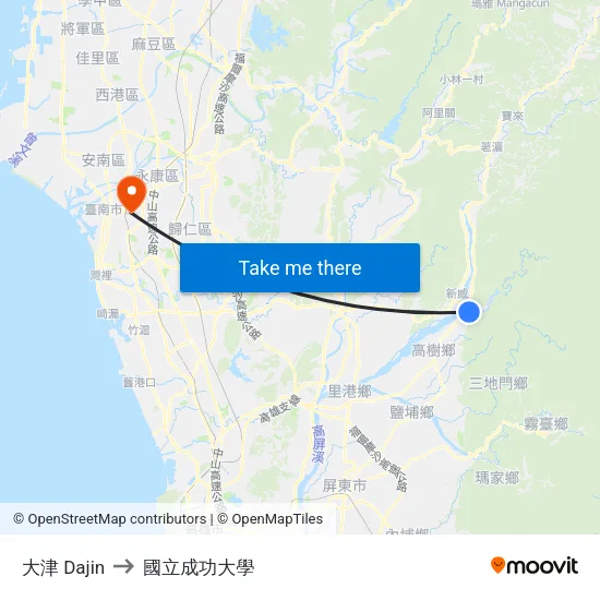 大津 Dajin to 國立成功大學 map
