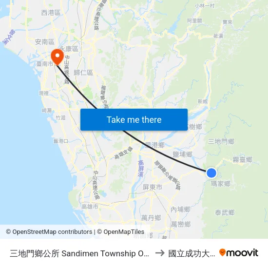三地門鄉公所 Sandimen Township Office to 國立成功大學 map