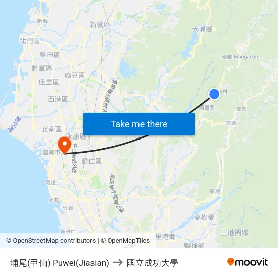 埔尾(甲仙) Puwei(Jiasian) to 國立成功大學 map