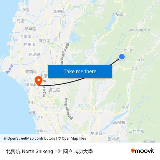北勢坑 North Shikeng to 國立成功大學 map